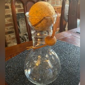 Modernist Signed Pyrex Glass Decanter Leather Cork Ball Chemex MCM Mid Century